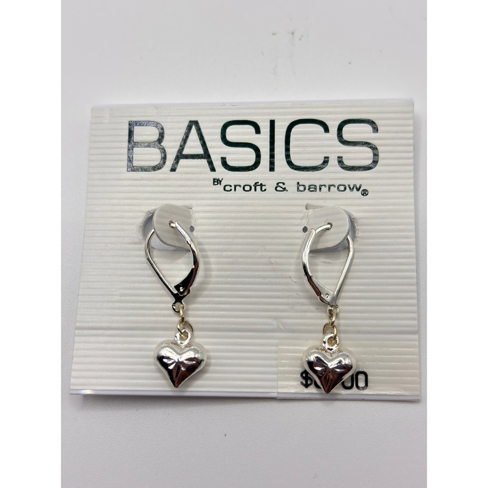 Croft & Barrow Basics Silver Tone Puffed Heart Leverback‎ Drop Earrings New